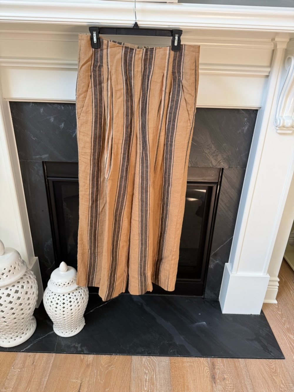 Banana Republic Tan, Black & Cream Striped Linen Pants